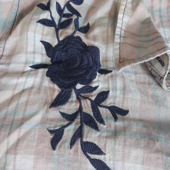 Upcycked Terra & Sky Cream and Blue Plaid Shirt - Picture 6 of 8